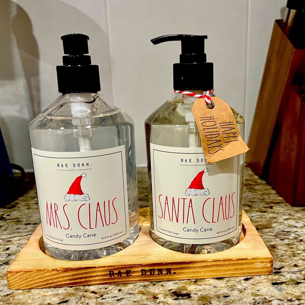 Rae Dunn Holiday Soap - Brand New - Unopened - Hand & Dish Soap with wood caddy